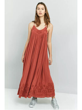 Free People Elaine Embroidered Racer Back Maxi Dress Size S